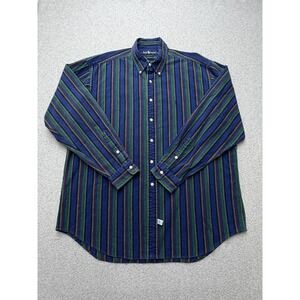 Ralph Lauren Shirt Mens XL Blue Green Stripe Long Sleeve Button Down Pony Logo